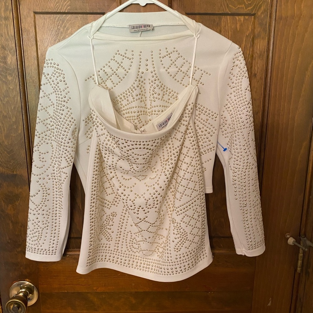 Two Piece Outfit Skirt and Top White and Silver